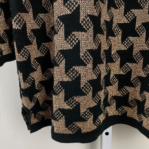 Vintage‎ 80s Sheridan Square Sweater Black Metallic Gold Houndstooth Oversized L - Picture 5 of 7
